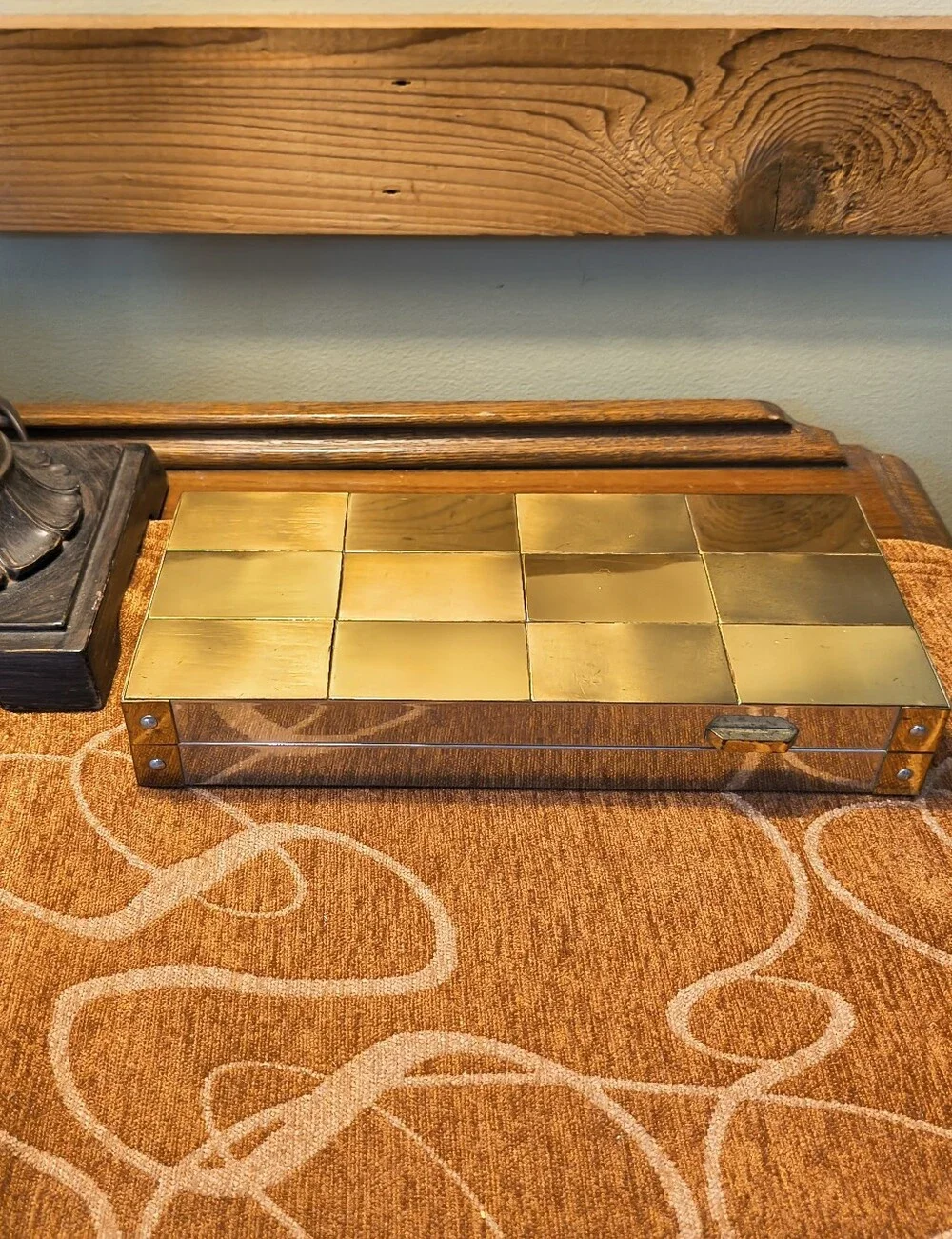 Mid-Century Patchwork Cityscape Brass/Chrome Gentlemen's Jewelry Box